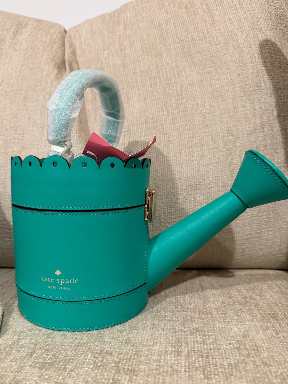kate spade Teal Scalloped Watering Can Crossbody Bag with Gold Hardware